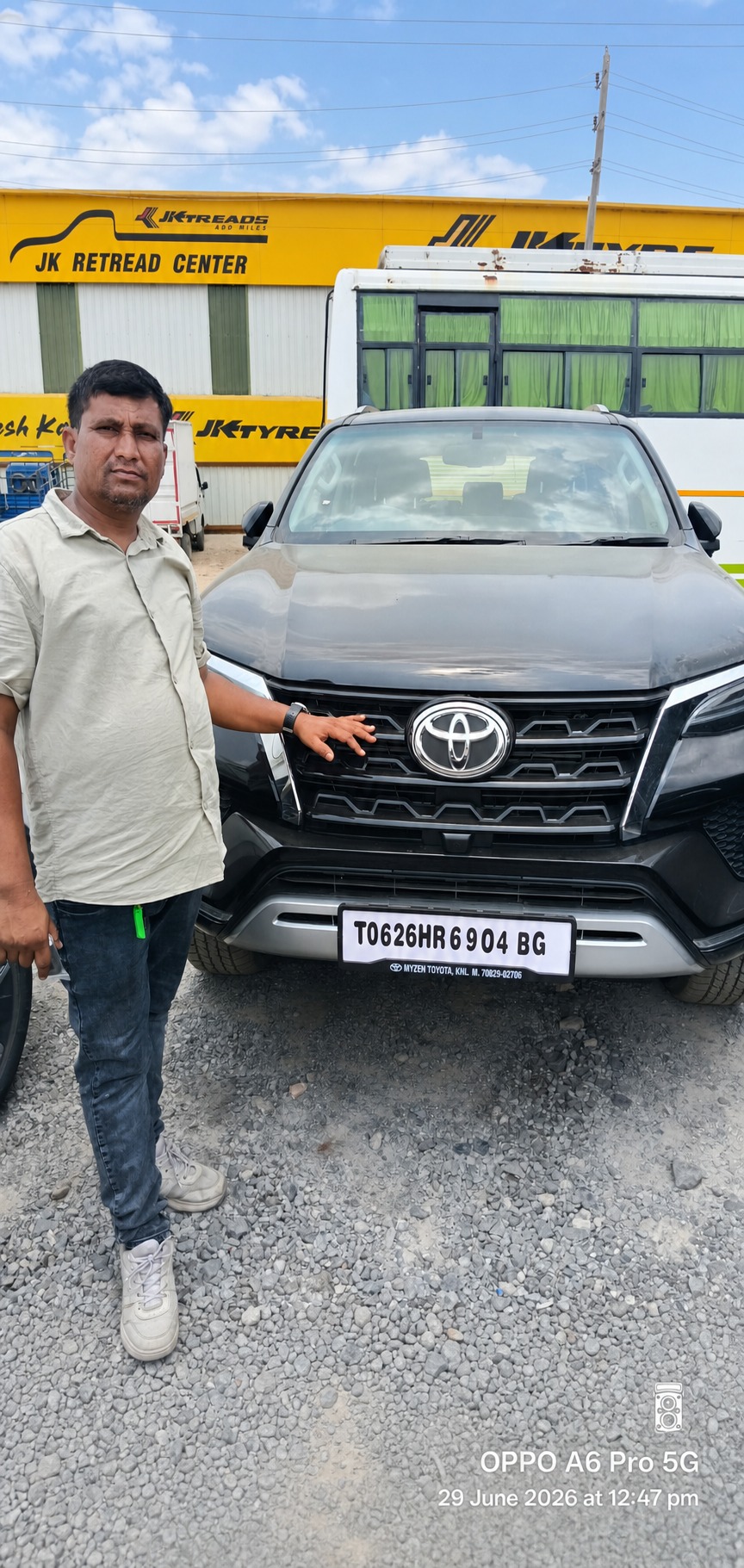 A Toyota Fortuner, delivered and handed over at the yard.