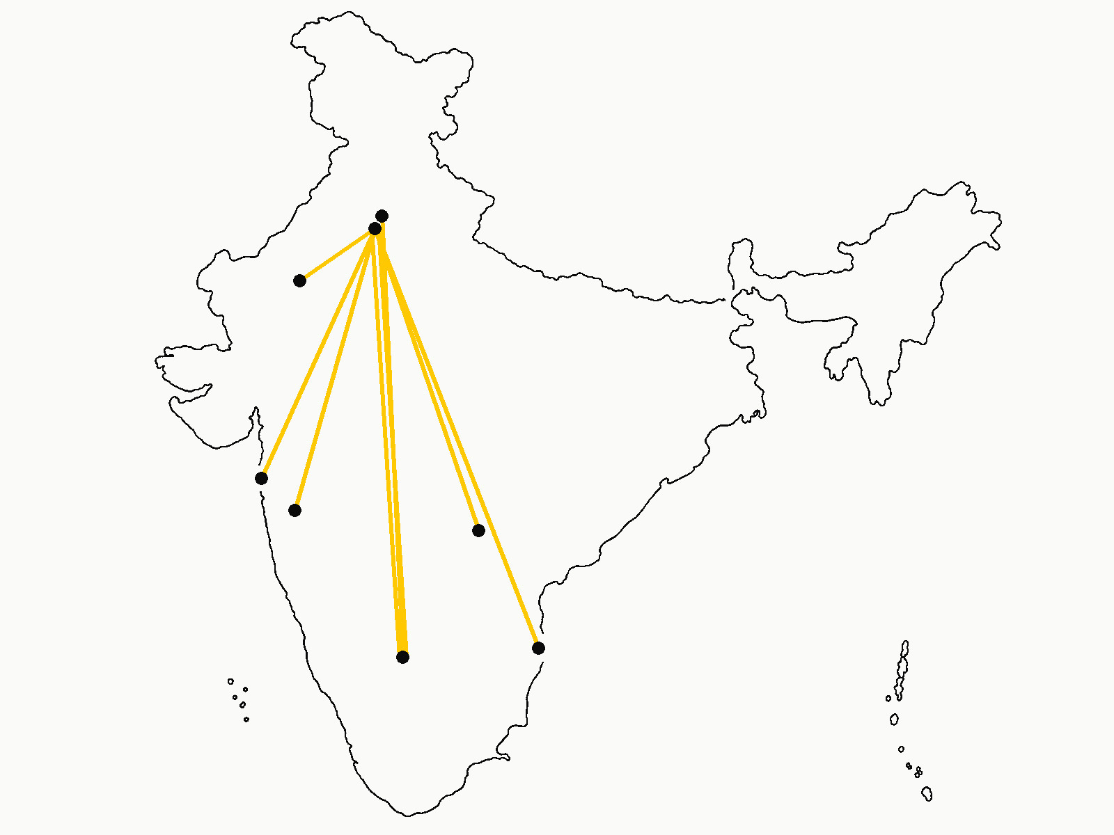 Map of the corridors Abhi Car Transport runs across India