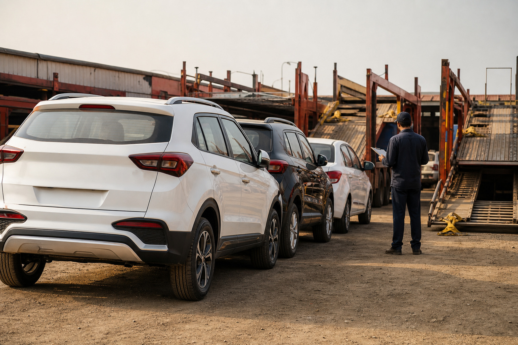 Multiple vehicles staged for a corporate relocation movement